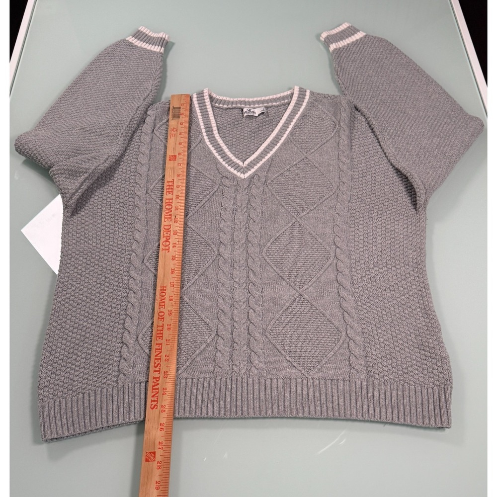 Hollister Cable Knit Pullover Sweater Womens L Gray V-Neck Casual CozyCore - Picture 13 of 16